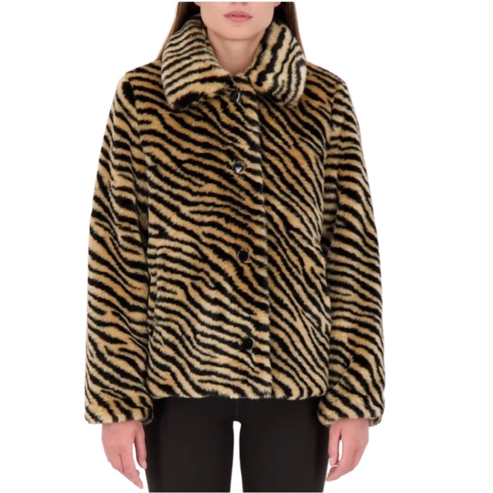 Kate Spade Faux fur animal print jacket Old Money Quiet Luxury NWT Size XS - Picture 1 of 10